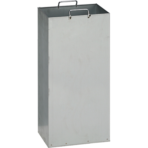 A gray, rectangular waste container with handles.