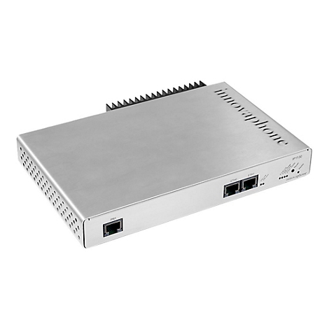 Silberne Innovaphone IP1130. Das Gerät hat Anschlüsse, Lüftungsschlitze und den Schriftzug 'innovaphone'.