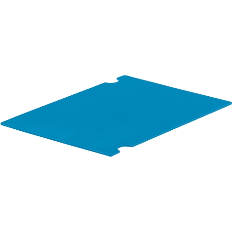 A bright blue rectangular object with rounded corners and two cutouts on the short sides.