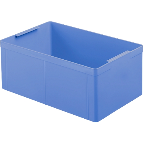 Blue plastic box with handles.