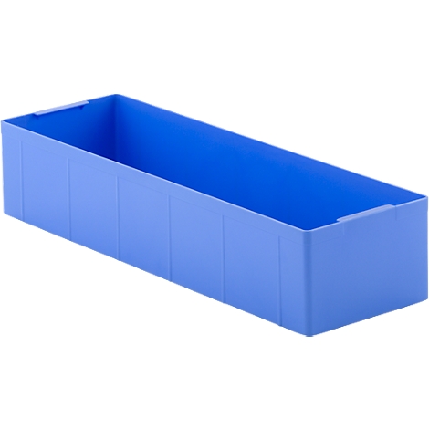 Blue plastic magazine in a rectangular design, for storing materials.