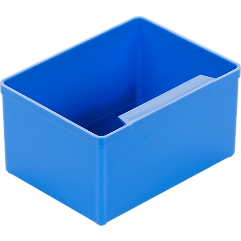 Blue rectangular plastic container with a recessed handle.