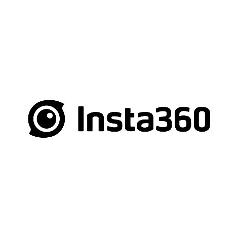Schwarzes Logo der Marke Insta360 mit einem stilisierten Auge als Icon links neben dem Schriftzug.