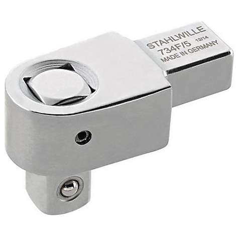 Verchroomde Stahlwille knokkelgewricht met markeringen. De schuine kop heeft een vierkante aandrijving en een zeskantige kop.