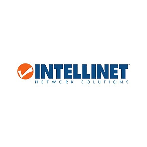 Firmenlogo von Intellinet Network Solutions mit blauem Schriftzug und orangem Kreis-Icon mit Haken.