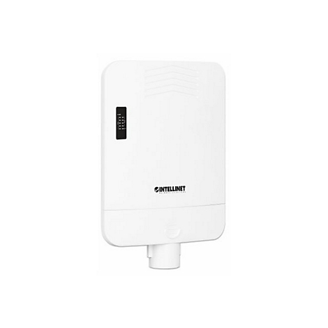 Weißer, flacher Intellinet WLAN-Access-Point für die Außenwandmontage mit Status-LED-Anzeige.