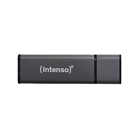 Dunkelgrauer USB-Stick mit dem Schriftzug "(Intenso)".