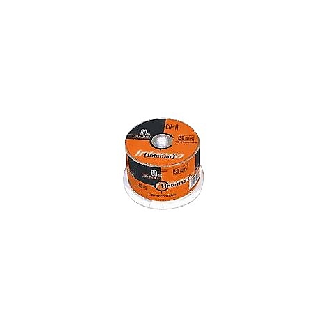 Pile de CD-R dans un emballage orange et noir avec le texte Intenso.