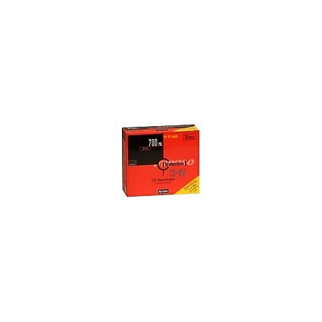 BoÃ®te de CD rouge, Ã©tiquette Intenso, capacitÃ© de stockage de 700 Mo, 10 piÃ¨ces.