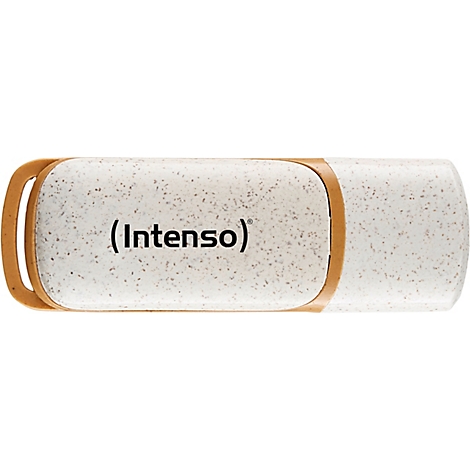 Ein USB-Stick von Intenso mit beigem, gesprenkeltem Gehäuse und braunen Akzenten.