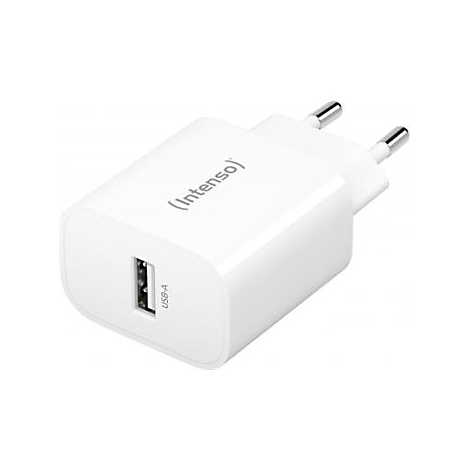 Weißes Ladegerät mit USB-A-Anschluss. Darauf der Schriftzug (Intenso).