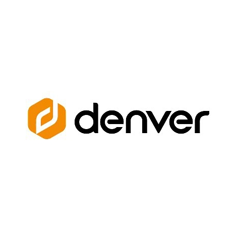 Das Logo der Marke Denver, bestehend aus einem orangefarbenen Sechseck mit weißem D-Symbol und dem schwarzen Schriftzug 'denver'.