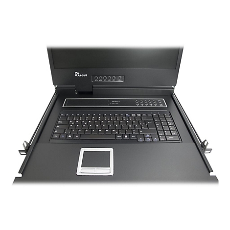 Ausziehbare 19-Zoll Rack-Konsole mit Tastatur, Touchpad und Monitor der Marke Argus.