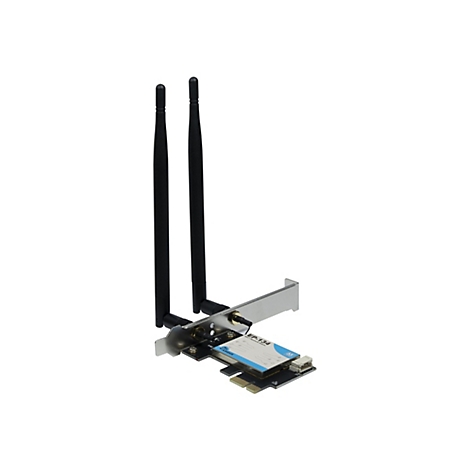 PCIe-WLAN-Karte mit zwei schwarzen Antennen und blauer Beschriftung EP-134 vor weißem Hintergrund.