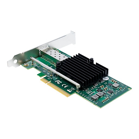 Netzwerkkarte für Computer mit grünem Board, schwarzem Kühlkörper und silberner Slotblende.