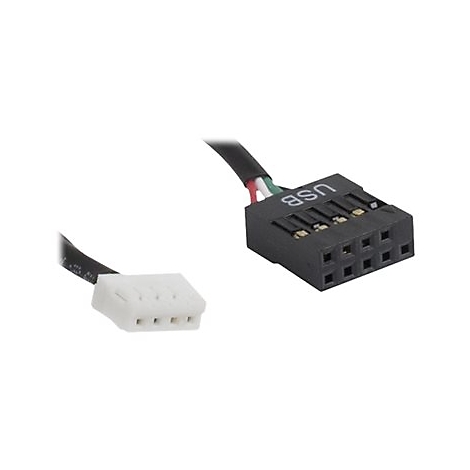 Ein schwarzer USB-Anschluss mit Kabeln und einem weiÃŸen Stecker. Auf dem schwarzen Stecker steht USB.