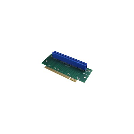 Eine grüne Leiterplatte mit einem blauen PCIe-Steckplatz vor weißem Hintergrund.