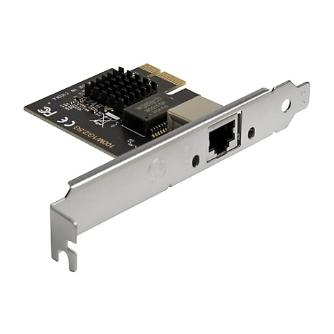 Schwarze 2,5G Netzwerkkarte mit silberner Slotblende und RJ45-Port auf weißem Hintergrund.