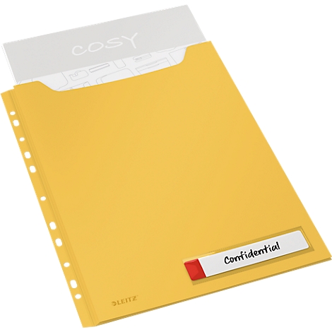 Intercalaires transparent Cosy Leitz®, opaque Privacy Maxi, A4, jusqu'à 150 feuilles, bord perforé pliable, étiquette d'écriture, 3 pièces, jaune