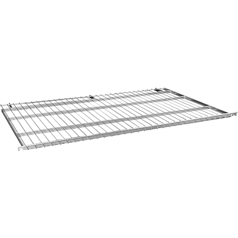 A silver wire grid, rectangular. Crossbars and vertical wires form a grid.