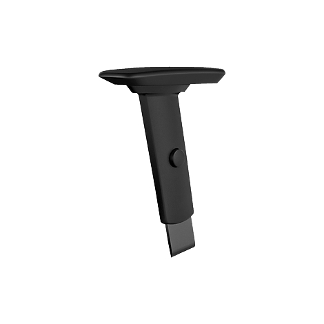 Accoudoir noir avec bouton. L'extrémité inférieure est rectangulaire.