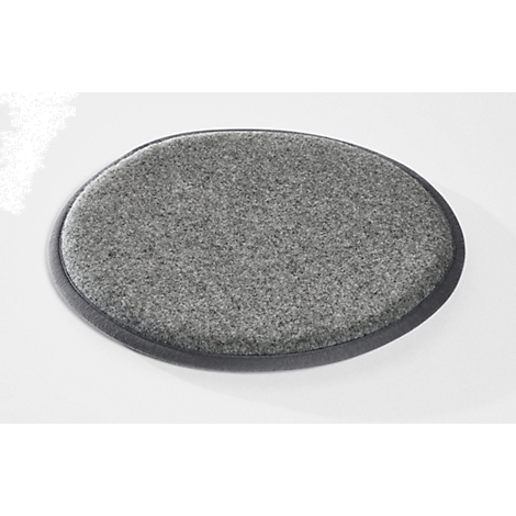 Oval gray felt pot coaster with black edge, against a white background.