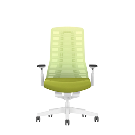 Green office chair against a white background. The chair has a mesh back and a lime green seat.