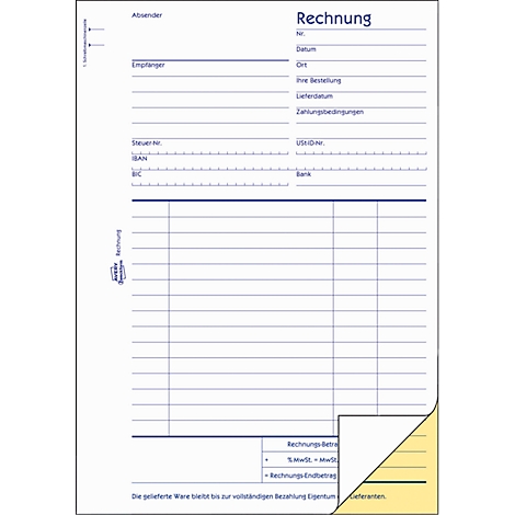 Invoice with blue grid and white background. At the top it says 'Invoice'. The bottom right corner is bent.