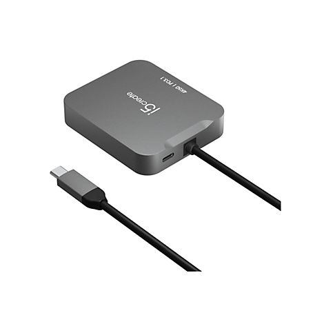 Un adaptateur USB-C i5create gris avec un câble noir attaché. L'adaptateur indique 4K60 | PD3.1.