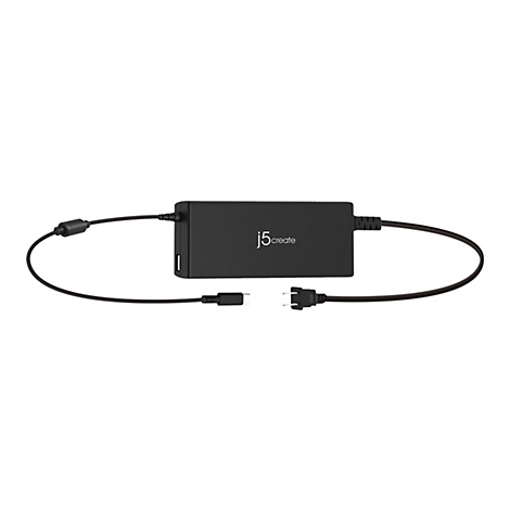 Adaptateur noir avec câbles, connecteur USB-C et texte "j5create".