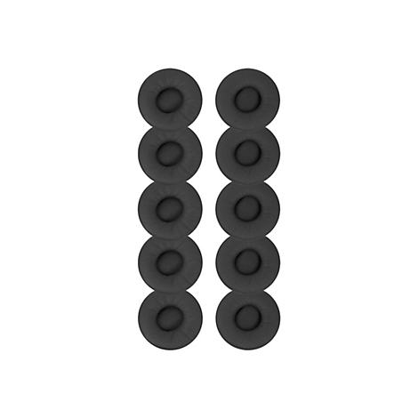 Dix coussinets d'oreille noirs pour casque, disposés en deux rangées verticales sur fond blanc.