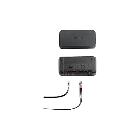 Appareil de téléphonie fixe, trois composants, deux câbles.