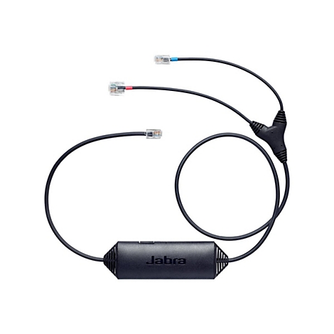 Câble Jabra noir avec trois connecteurs RJ-45. Jabra est écrit sur un boîtier.