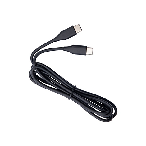 Un câble USB-C noir sur fond blanc. Deux connecteurs USB-C sont visibles.