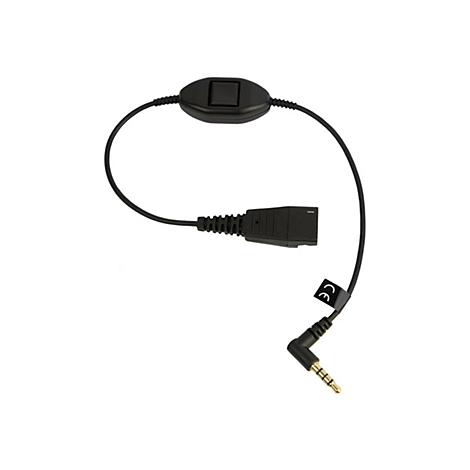Accessoire de casque noir avec boîtier de commande, connecteur et prise.