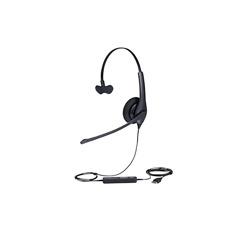 Schwarzes Headset mit Mikrofon, Bügel und Ohrpolster. USB-Kabel und Steuerung sind zu sehen.