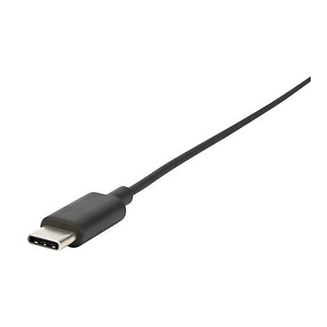 Ein schwarzes USB-C-Kabel auf weißem Hintergrund.