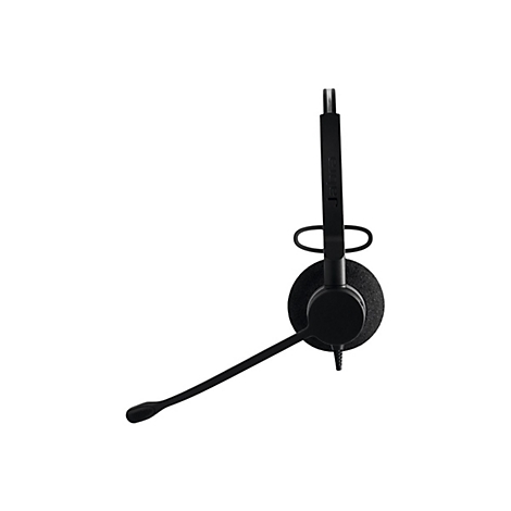Schwarzes Jabra-Headset, Detailansicht mit Mikrofon, Ohrhörer und Bügel.