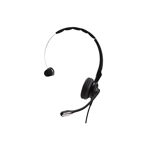 Schwarzes Headset mit Mikrofon, isoliert auf weißem Hintergrund.