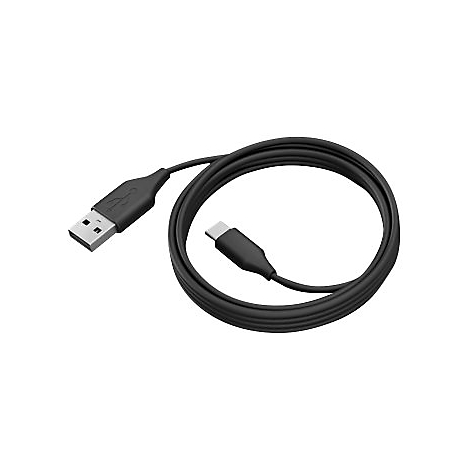 Câble de charge USB-C noir avec connecteur USB-A sur fond blanc.
