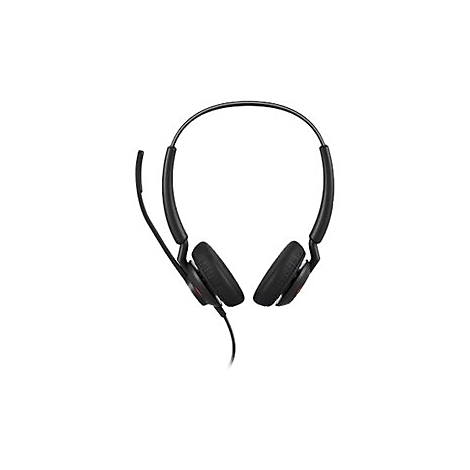 Schwarzes Headset mit Ohrmuscheln, Mikrofon und Kabel, auf weißem Hintergrund.