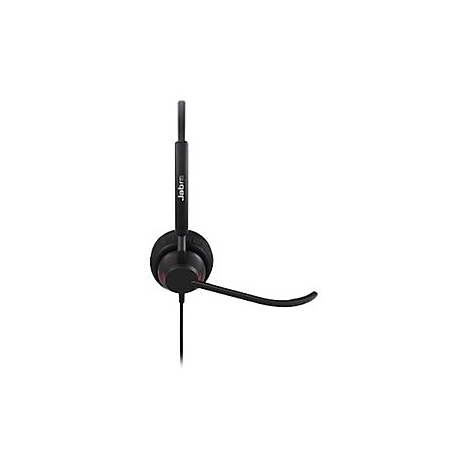 Schwarzes Jabra-Headset mit Mikrofon auf weißem Hintergrund.