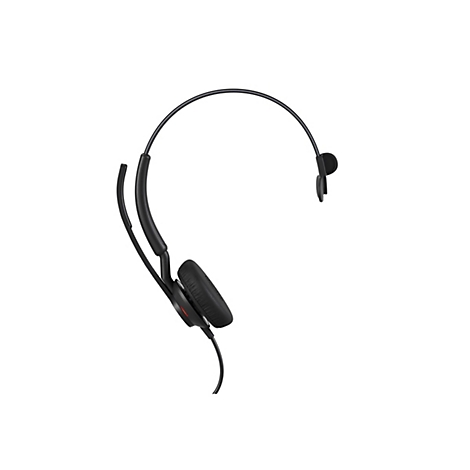 Schwarzes Headset mit Mikrofon vor weißem Hintergrund.