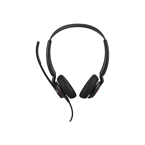 Schwarzes Headset mit Mikrofon, Kabel und Ohrmuscheln auf weißem Hintergrund.