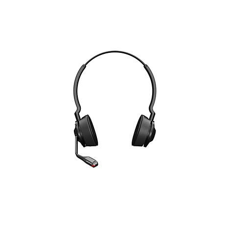Schwarzes Headset mit Mikrofon auf weißem Hintergrund.
