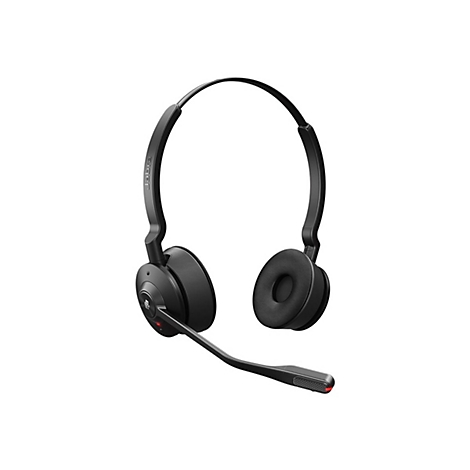 Schwarzes Jabra-Headset mit Bügel und Mikrofon, vor weißem Hintergrund.