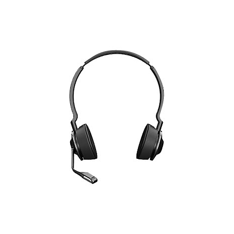 Schwarzes Headset mit Ohrmuscheln und Mikrofon, vor weißem Hintergrund.