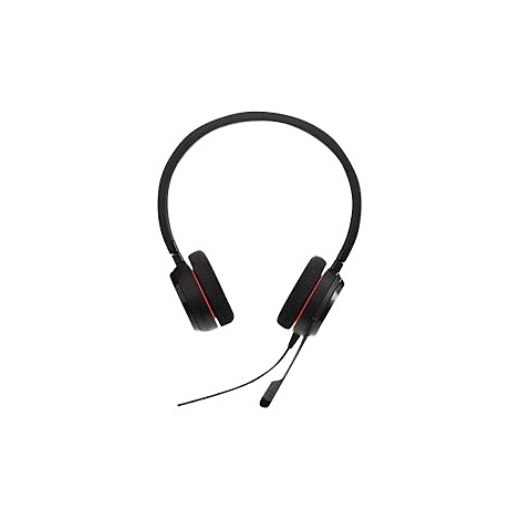 Casque noir avec un accent rouge et un microphone sur fond blanc.