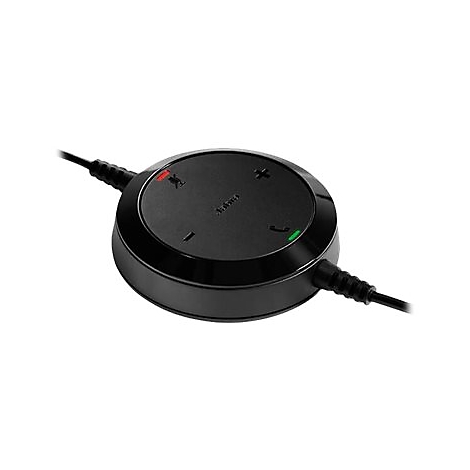 ContrÃ´le Jabra noir avec boutons pour le volume, la prise d'appel et la sourdine.