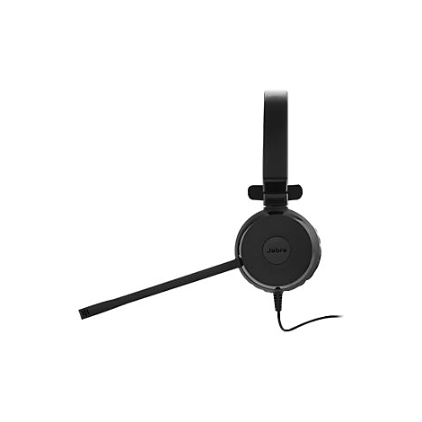 Casque noir avec microphone sur fond blanc.